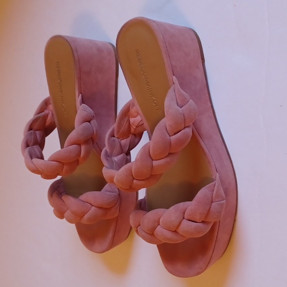 Rebecca Minkoff Imani Pink Braided Genuine Suede Platform Slide Sandals sz 7.5 - Picture 5 of 11